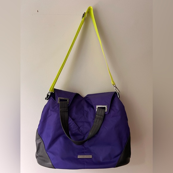 VTG UA Hobo Bag Purse Cobalt Blue Gold Neon Yellow Gym Travel Tote Under Armour - Picture 17 of 17
